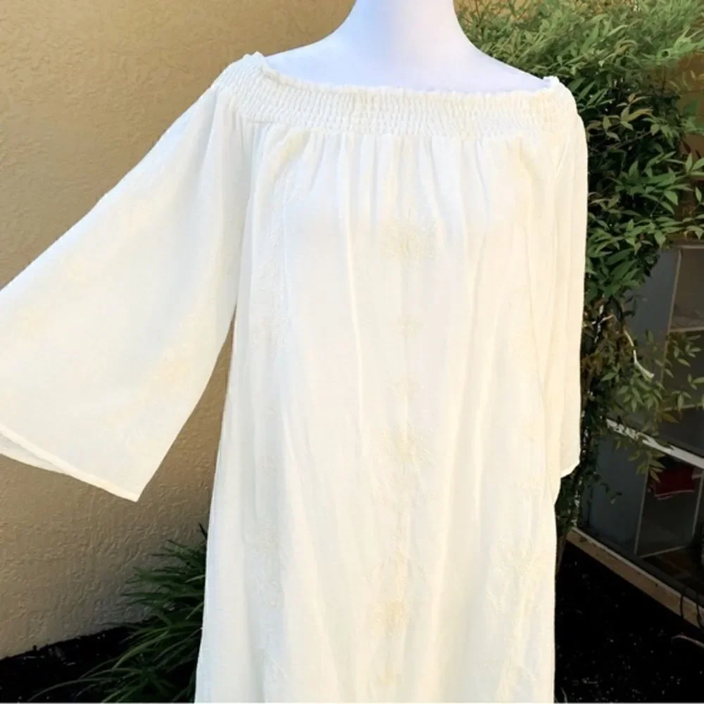 SEQUIN HEARTS OFF WHITE/IVORY WHIMSICAL PRINT OFF THE SHOULDER DRESS NWT